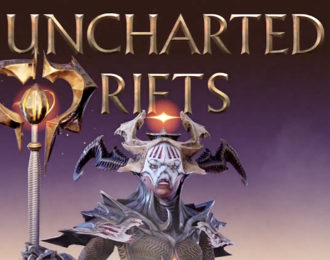 Asgard's wrath character holding a staff by the side of the game logo